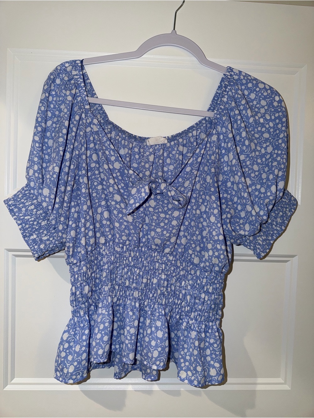Sienna Sky Blue and White Floral Peasant Blouse